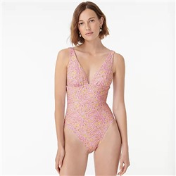 Eco plunge V-neck one-piece in beach paisley