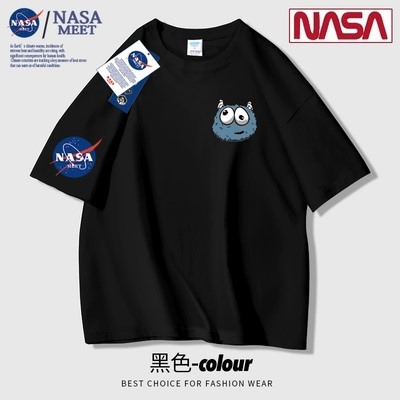 Модная хлопковая футболка с короткими рукавами для мужчин и женщин совместного бренда NASA MEET с одинаковым свободным круглым вырезом и коротким рукавом