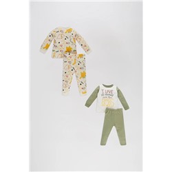 Defacto Erkek Bebek Dinazor Baskılı Uzun Kollu Penye 4'lü Pijama Takımı A9004A523AU