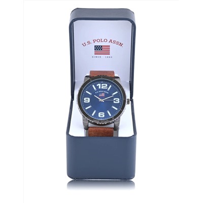 MEN'S BLUE FACE AND BROWN STRAP ANALOG WATCH