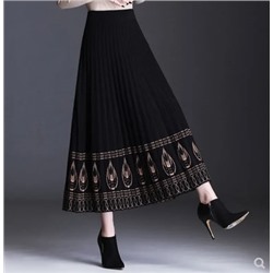 Женская трикотажная юбка в этническом стиле, осенне-зимняя, средней длины, толстая, большая, свободная юбка, тонкая и обвисшая юбка-трапеция, юбка для танцев