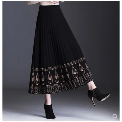 Женская трикотажная юбка в этническом стиле, осенне-зимняя, средней длины, толстая, большая, свободная юбка, тонкая и обвисшая юбка-трапеция, юбка для танцев