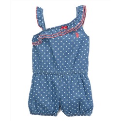 Medium Wash Denim Ruffle Asymmetrical Romper - Toddler