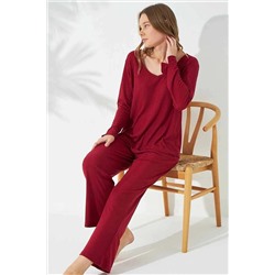 Siyah İnci Bordo Soft Touch Ince Örme Pijama Takım 7662