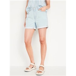 High-Waisted Slouchy Straight Non-Stretch Jean Shorts for Women -- 5-inch inseam