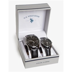 HIS AND HERS BLACK STRAP DIAMOND WATCH SET