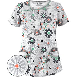 UA Honeycombs And Flowers Pewter Asymmetrical Scrub Top