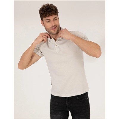 Açık Gri Slim Fit Polo Yaka Merserize Tişört