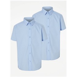 Light Blue Boys Plus Fit Short Sleeve School Shirts 2 Pack