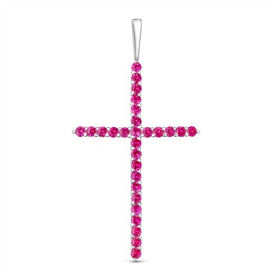 Подвеска-крест из серебра с нат.розовой шпинелью родированная