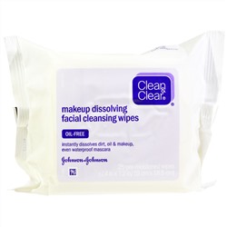 Clean & Clear, Makeup Dissolving Facial Cleansing Wipes, 25 Pre-Moistened Wipes, 7.4 in x 7.2 in (19 cm x 18.5 cm)