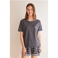 Pijama corto 100% algodón gris conchas