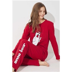 Siyah İnci Kırmızı Interlok Pamuklu Pijama Takımı 22278713