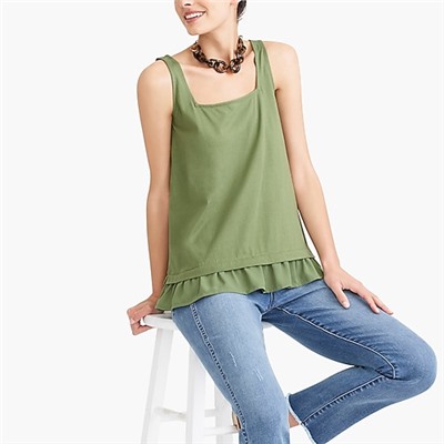 Square-neck tank top with woven hem