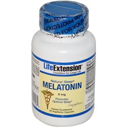 Life Extension, Мелатонин для естественного сна, 60 капсул на растительной основе