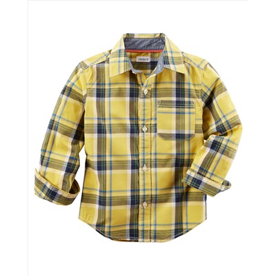 Poplin Plaid Button-Front Shirt