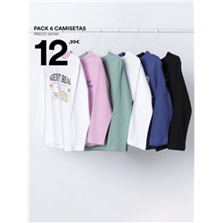 PACK OF 6 PRINTED LONG SLEEVE T-SHIRTS