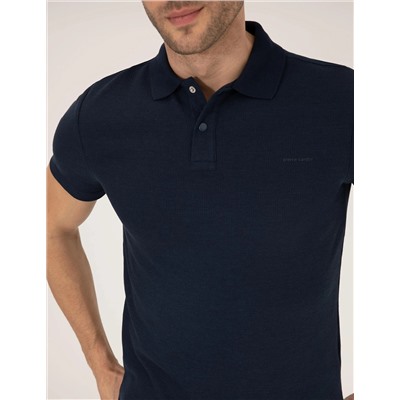 Lacivert Dokulu Slim Fit Polo Yaka Tişört