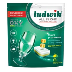Таблетки для посудомоечных машин Ludwik All in One «Лимон» 8 шт