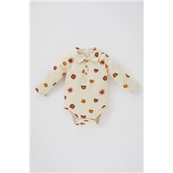 Defacto Erkek Bebek Yeni Doğan Gömlek Yaka Safari Baskılı Gabardin Uzun Kollu Çıtçıtlı Body B1318A523WN