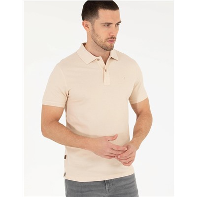 Bej Slim Fit Polo Yaka Basic Tişört