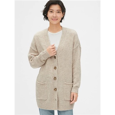 Wool-Blend Button-Front Cardigan Sweater