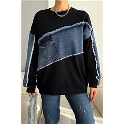 FEMELLE Kadın Oversize Kot Detaylı Sweatshirt 14223