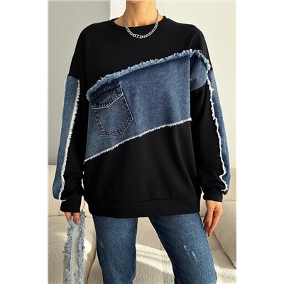 FEMELLE Kadın Oversize Kot Detaylı Sweatshirt 14223