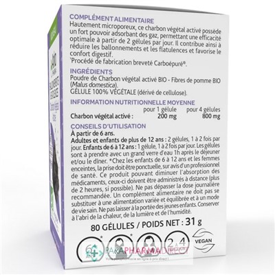 ArkoPharma ArkoGélules - Charbon Végétal Activé - Confort Digestif, Ballonnements Intestinaux - BIO 80 Gélules