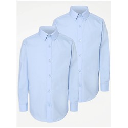 Light Blue Boys Slim Fit Long Sleeve School Shirt 2 Pack