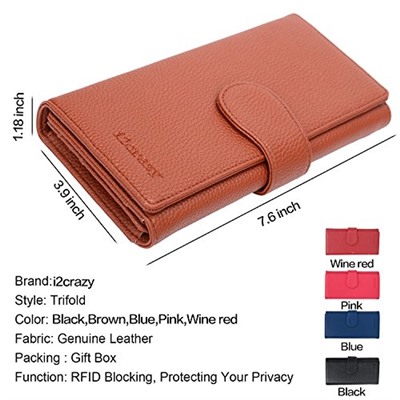I2crazy Womens RFID Blocking Wallet Trifold synthetic Leather Clutch Travel Purse