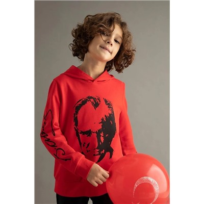 Defacto Erkek Çocuk Atatürk Baskılı Kırmızı Kapüşonlu Sweatshirt Y2428A622WN