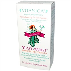 Vitanica, Yeast Arrest, поддержка вагинального здоровья, 14 вагинальных суппозиториев