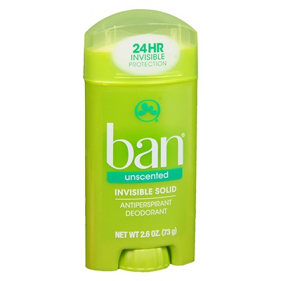 Ban Invisible Solid, Antiperspirant & Deodorant Unscented 2.6 oz.