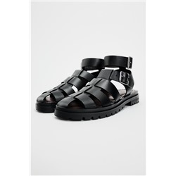 LEATHER TRACK SOLE CAGE SANDALS