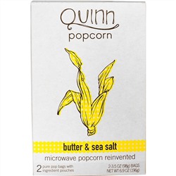 Quinn Popcorn, Попкорн с добавлением масла и морской соли, 2 пакета по 3,5 унции (98 г) каждый