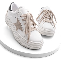 Marjin Kadın Sneaker Bağcıklı Yıldız Baskılı Kalın Taban Spor Ayakkabı Korisa