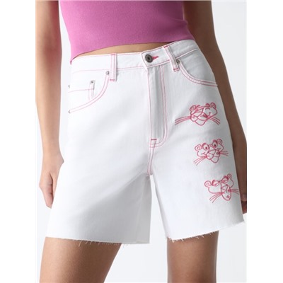 THE PINK PANTHER™ MGM EMBROIDERED DENIM BERMUDA SHORTS