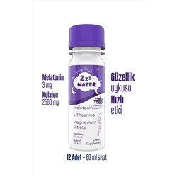 Zzz Water Melatonin + Kolajen Uyku Vitamini 60 Ml Shot 12 Adet,güzellik Uykusu,doğal Ahududu Aromalı ZZ02