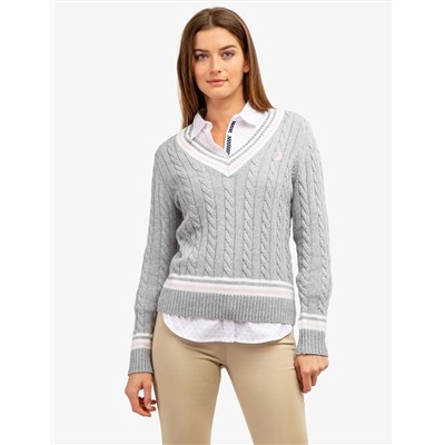 TIPPED CABLE V-NECK SWEATER