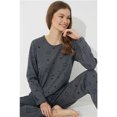 Siyah İnci Antrasit Pamuklu Pijama Takımı 7613