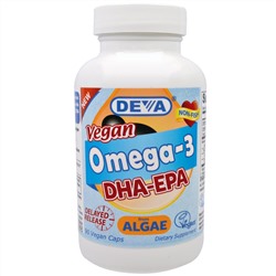 Deva, Веганские омега-3, DHA-EPA (ДГК и ЭПК), 90 веганских капсул