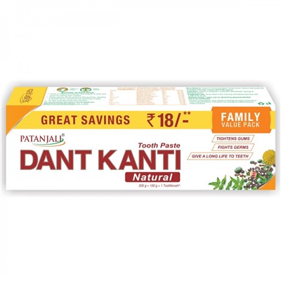 PATANJALI Dant Kanti Natural Toothpaste Зубная паста аюрведическая на травах Дент Канти 200г+100г