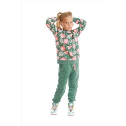 Denokids Pembe Çiçekli Kız Çocuk Yeşil Pembe Eşofman Takım CFF-23S1-089