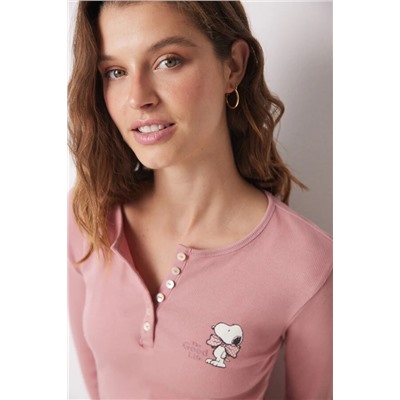 Pijama largo algodón Snoopy rosa