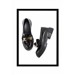 Bambi Siyah Kırışık Rugan Kadın Loafer Ayakkabı K01503741508
