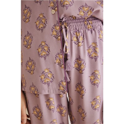 Pijama camisero manga corta flores morado
