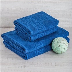 Махровое полотенце "Греческий бордюр"-синий 50*90 см. хлопок 100%