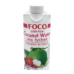 FOCO Coconut water with Lychee Вода кокосовая с соком Личи 330мл