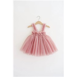 Banamio Kız Bebek Çocuk Saten Astarlı Üç Kat Kabarık Tüllü Ayarlanabilir Askılı Elbise (GÜL KURUSU) HAZEL10000GLKRS